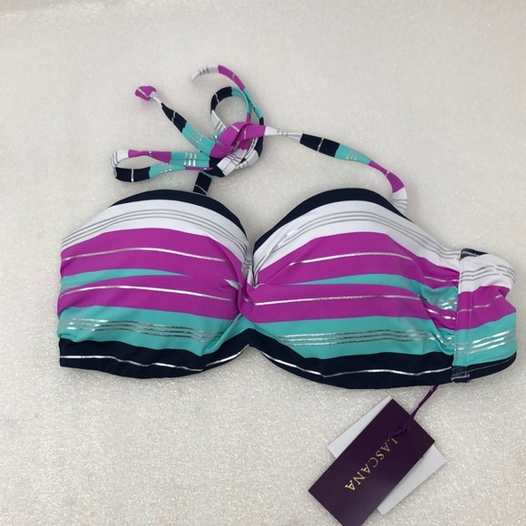 NEW LASCANA Bikini Top Multicolor Striped Halter Push Up Size 32C - Picture 1 of 8